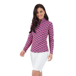 Ibkul Americana Print Long Sleeve Mock Neck Top - 10977