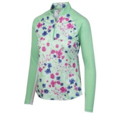 Greg Norman Womens Solar XP 1/4-Zip Botanical Floral Cutaway Mock
