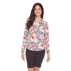 Ibkul Womens Eva Print Long Sleeve Mock Neck Top - 10858